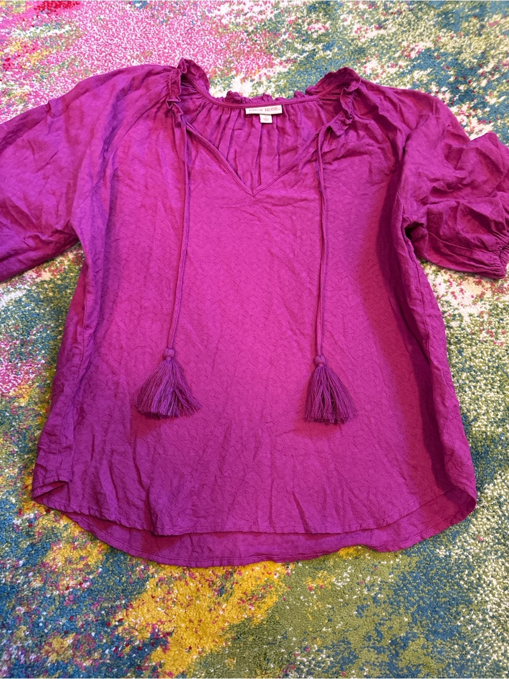Knox Rose Fuchsia Tassel Peasant Blouse